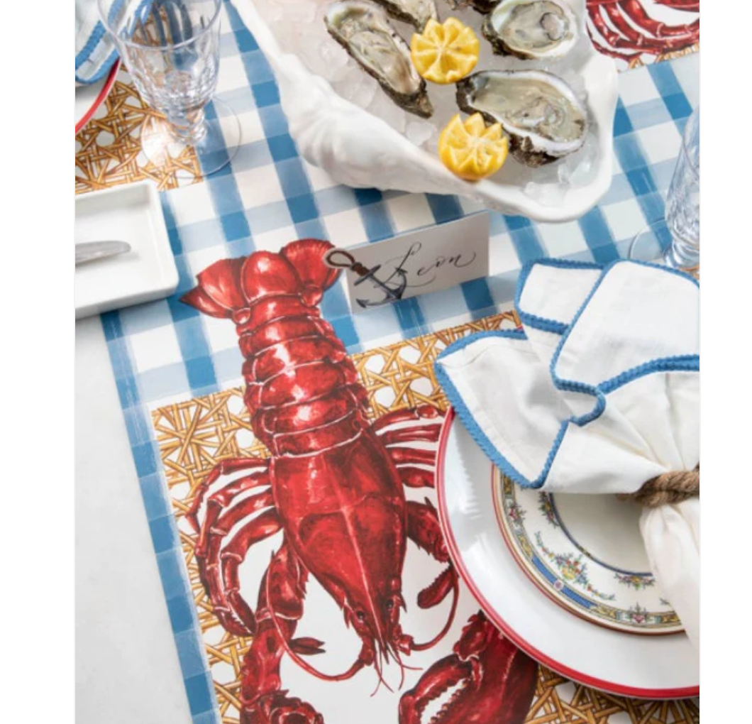 blue painted check : paper table runner