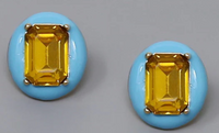 Emerald Cut Glass Stone Oval Enamel Stud Earrings (+colors)
