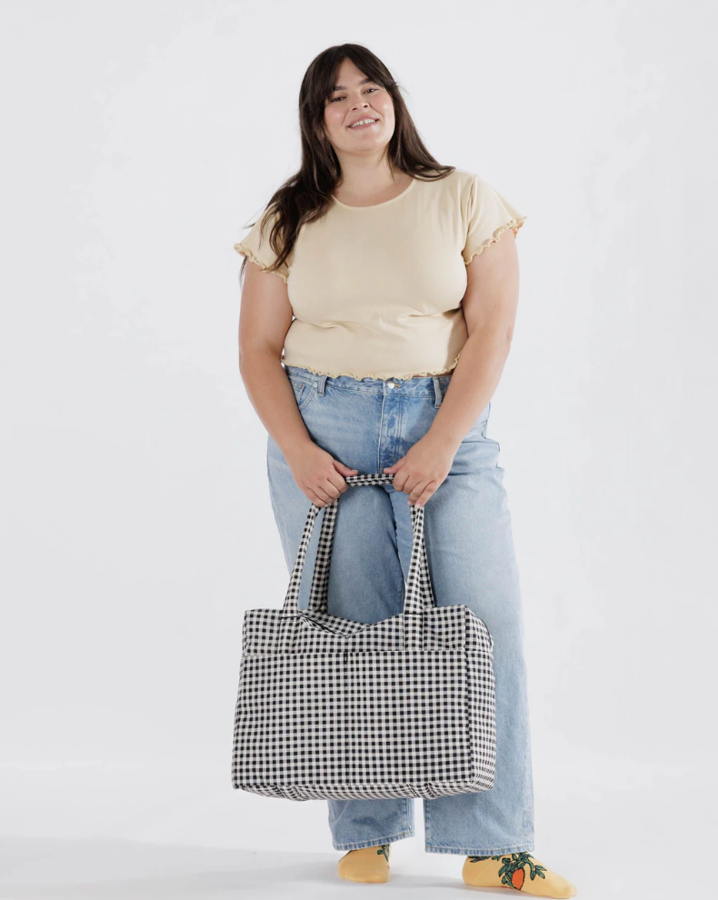 BW gingham: cloud carry on