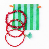 Addison Set Of 3 Stretch Bracelets Glass And Crystal With Gift  Bag