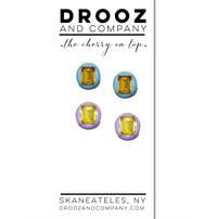 Emerald Cut Glass Stone Oval Enamel Stud Earrings (+colors)