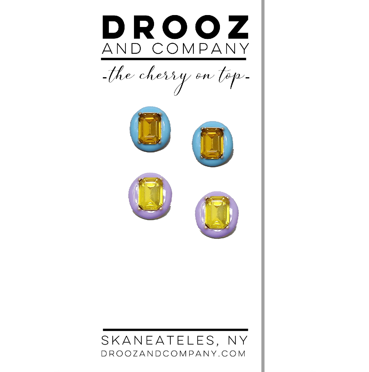 Emerald Cut Glass Stone Oval Enamel Stud Earrings (+colors)