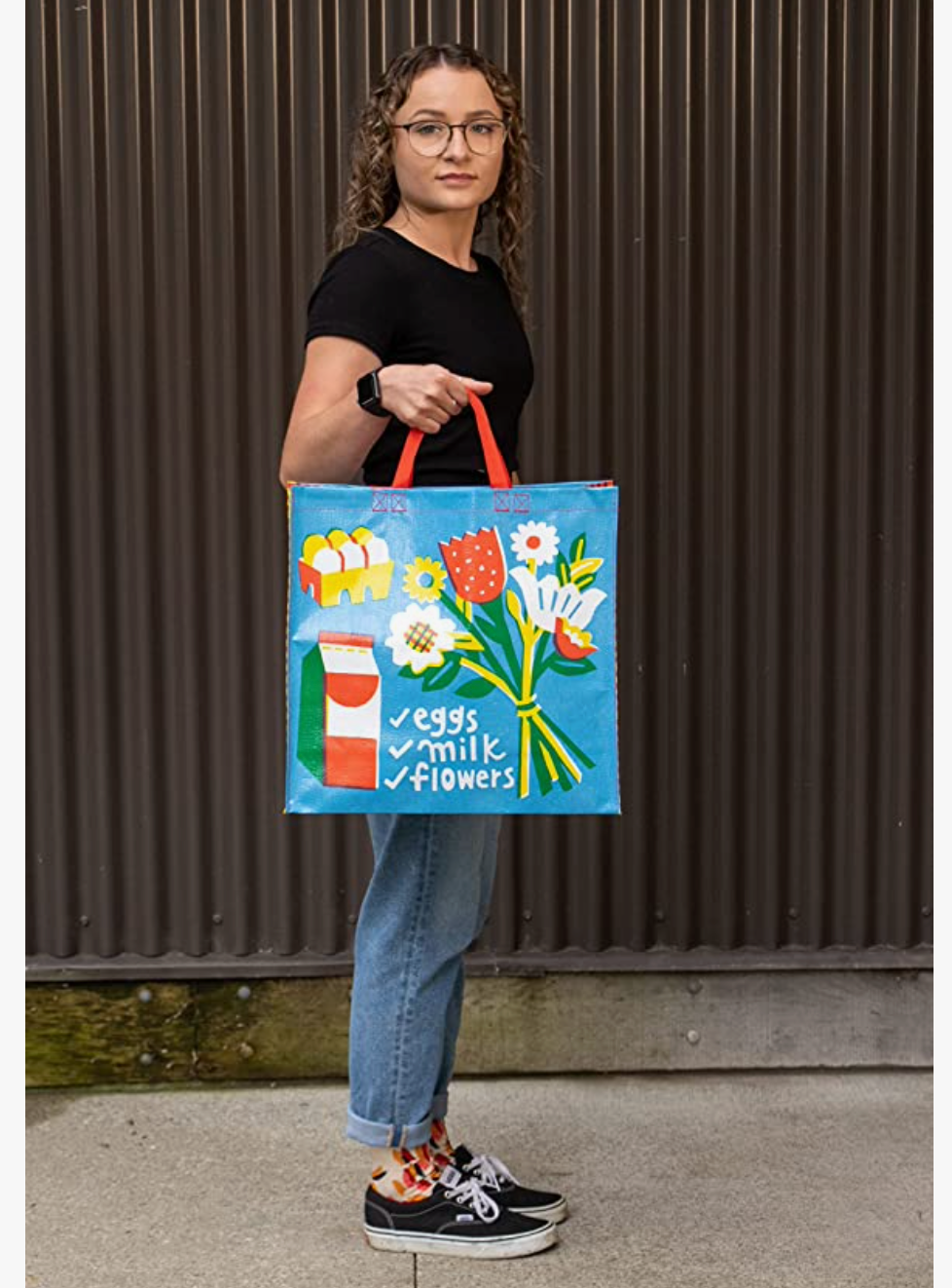 eggs milk flowers shopper tote