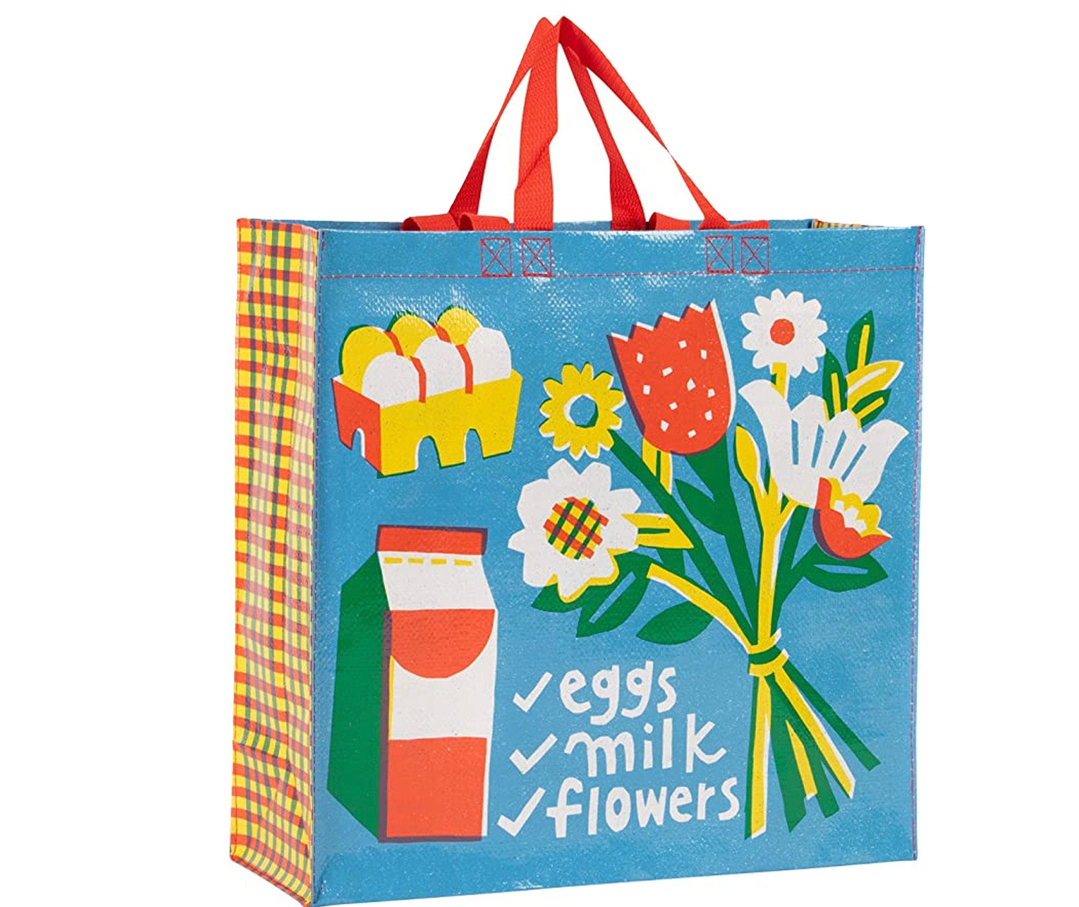eggs milk flowers shopper tote