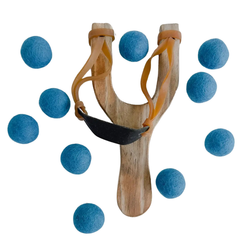 (Blue) wood slingshot w felt balls