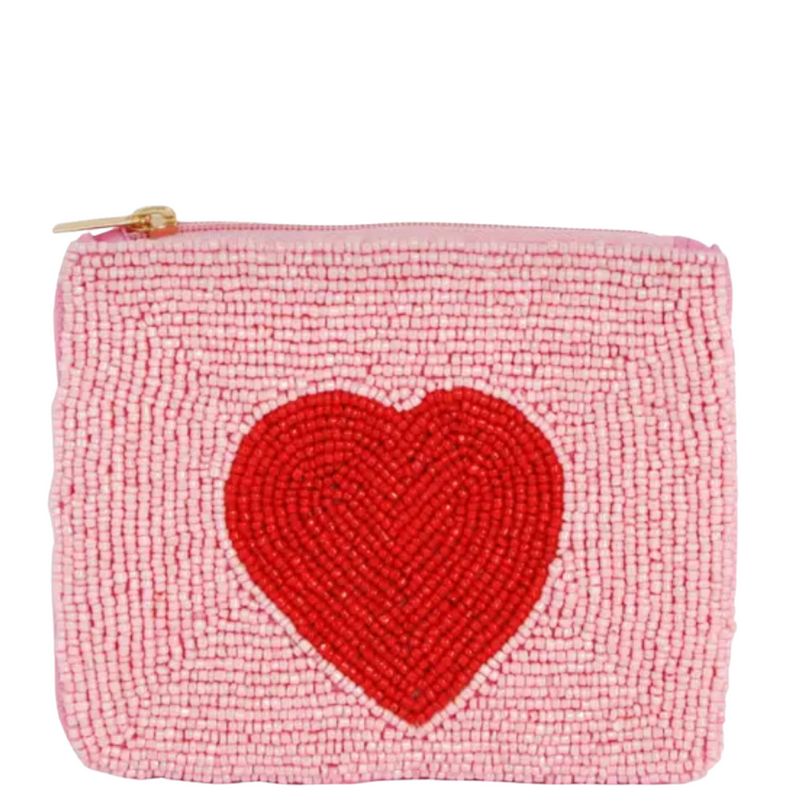 Pink heart beaded coin purse