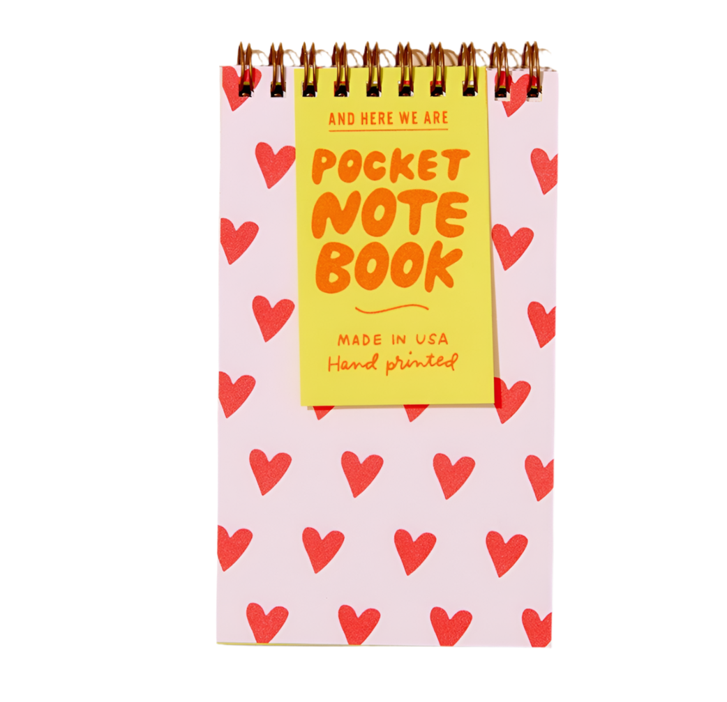 Hearts Letterpress Spiral Pocket Size Notebook