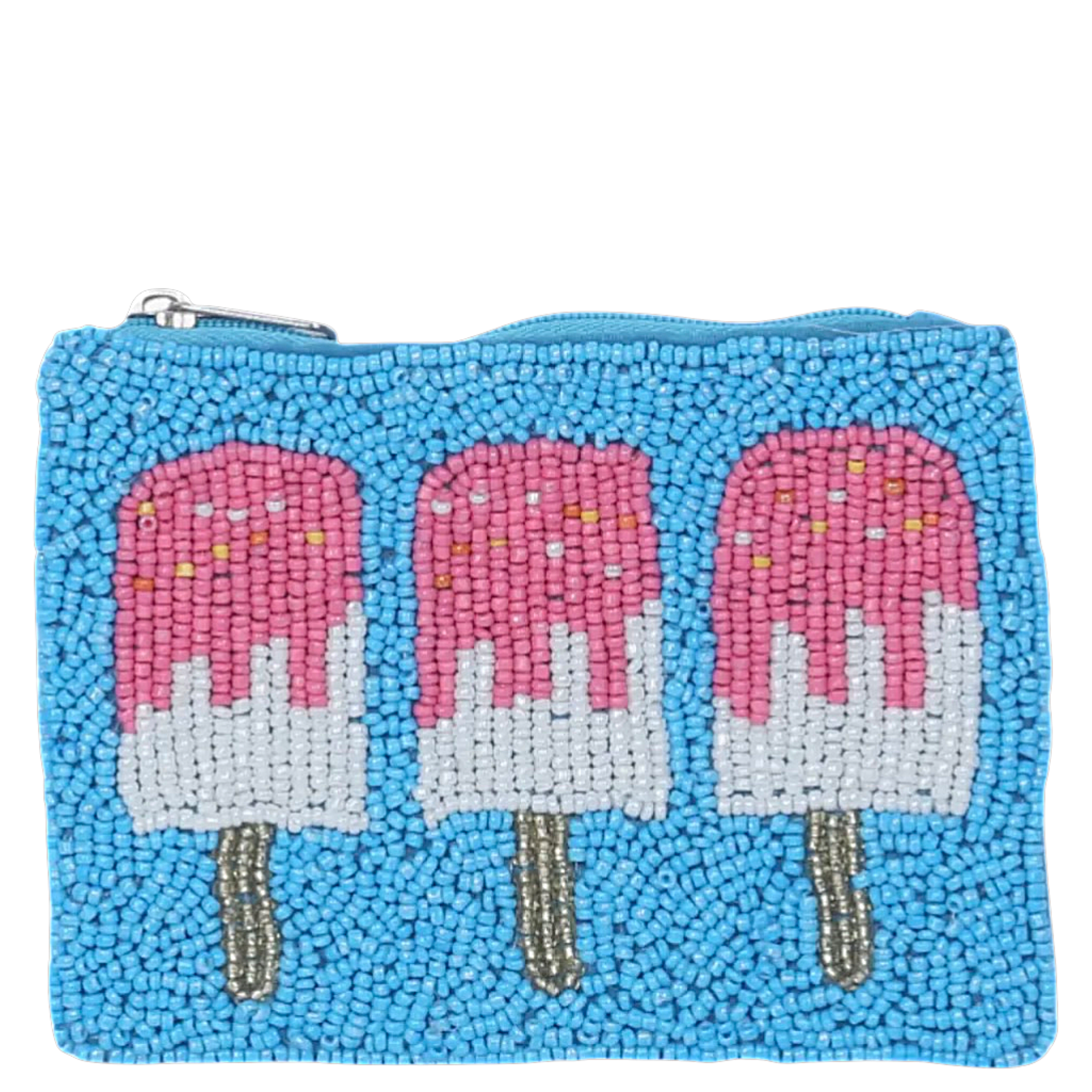 Pink popsicle beaded coin purse