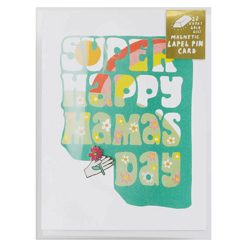 Hand Flower Pin and Super Mamas Day Card - Enamel Pin Gift