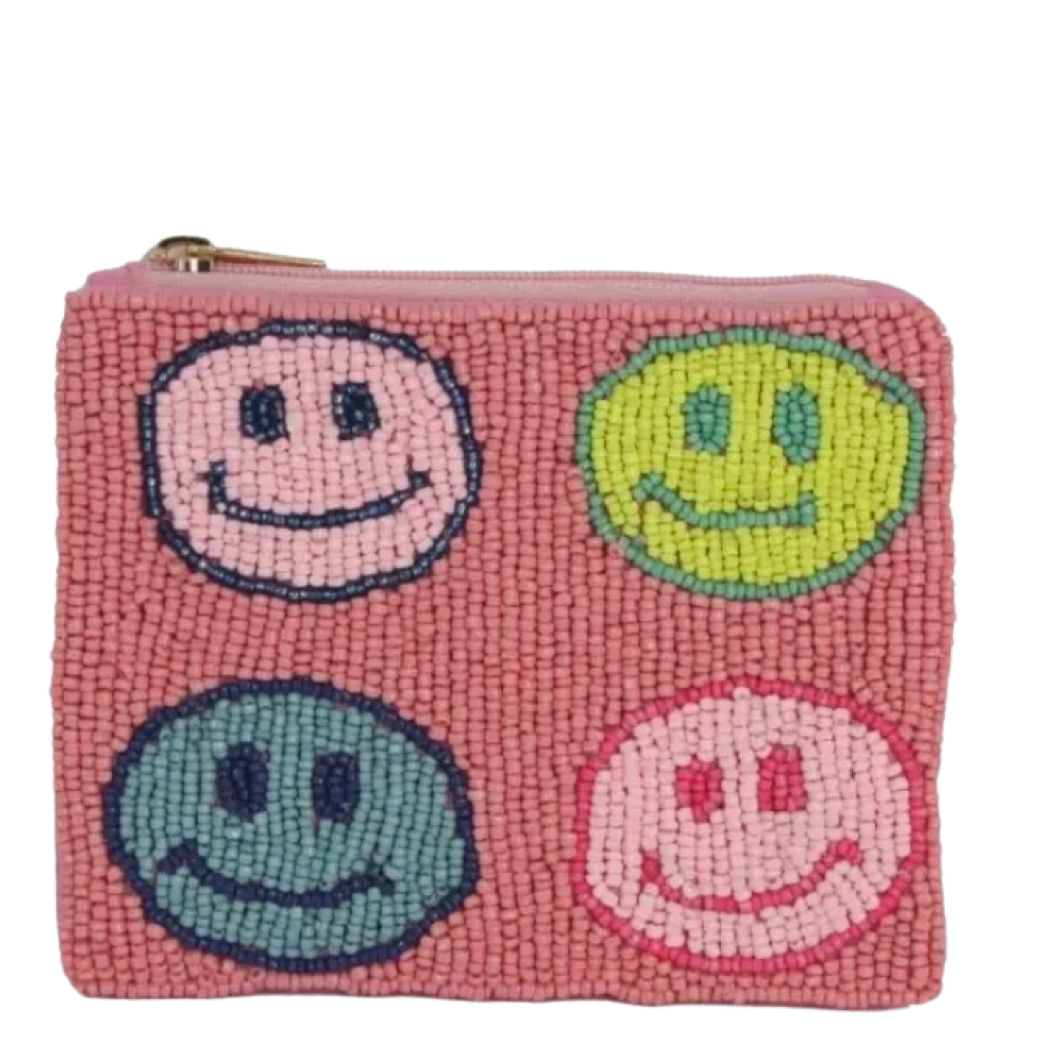 pink happy beaded coin purse