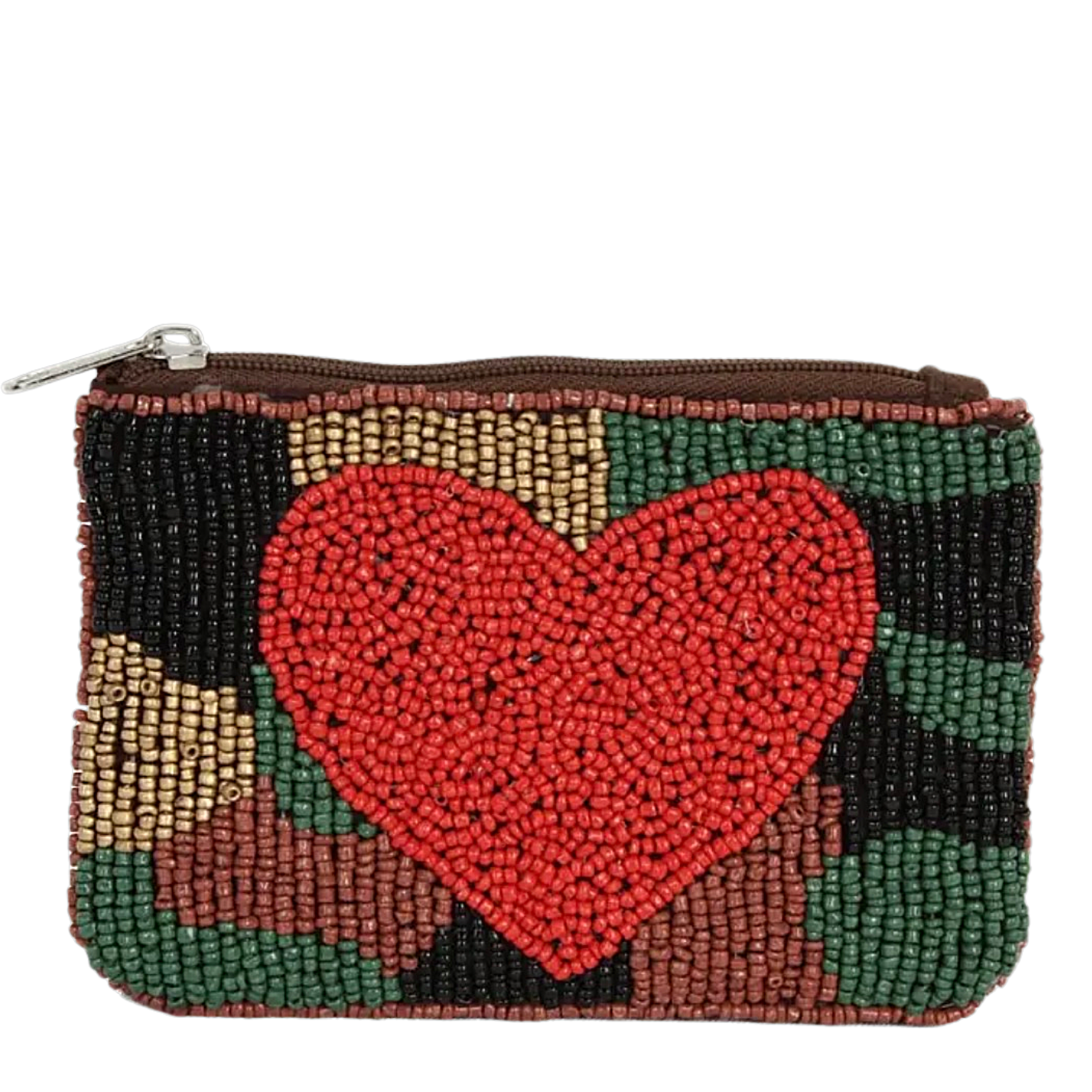 camo heart beaded coin purse