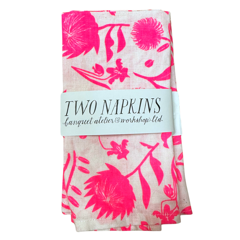 Floral Pink Neon Linen Napkins