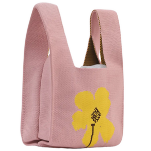 yellow flower on pink: mini knit bag