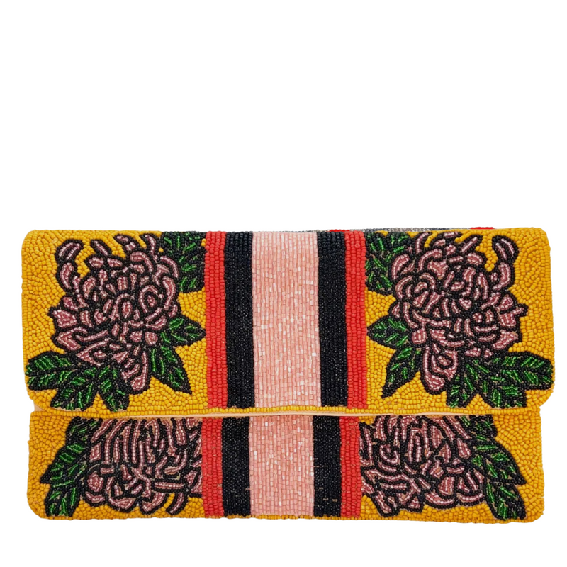 Yellow Floral beaded clutch