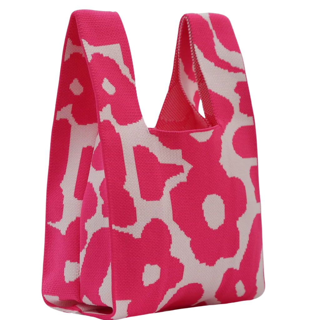 Pink pop flowers: mini knit bag