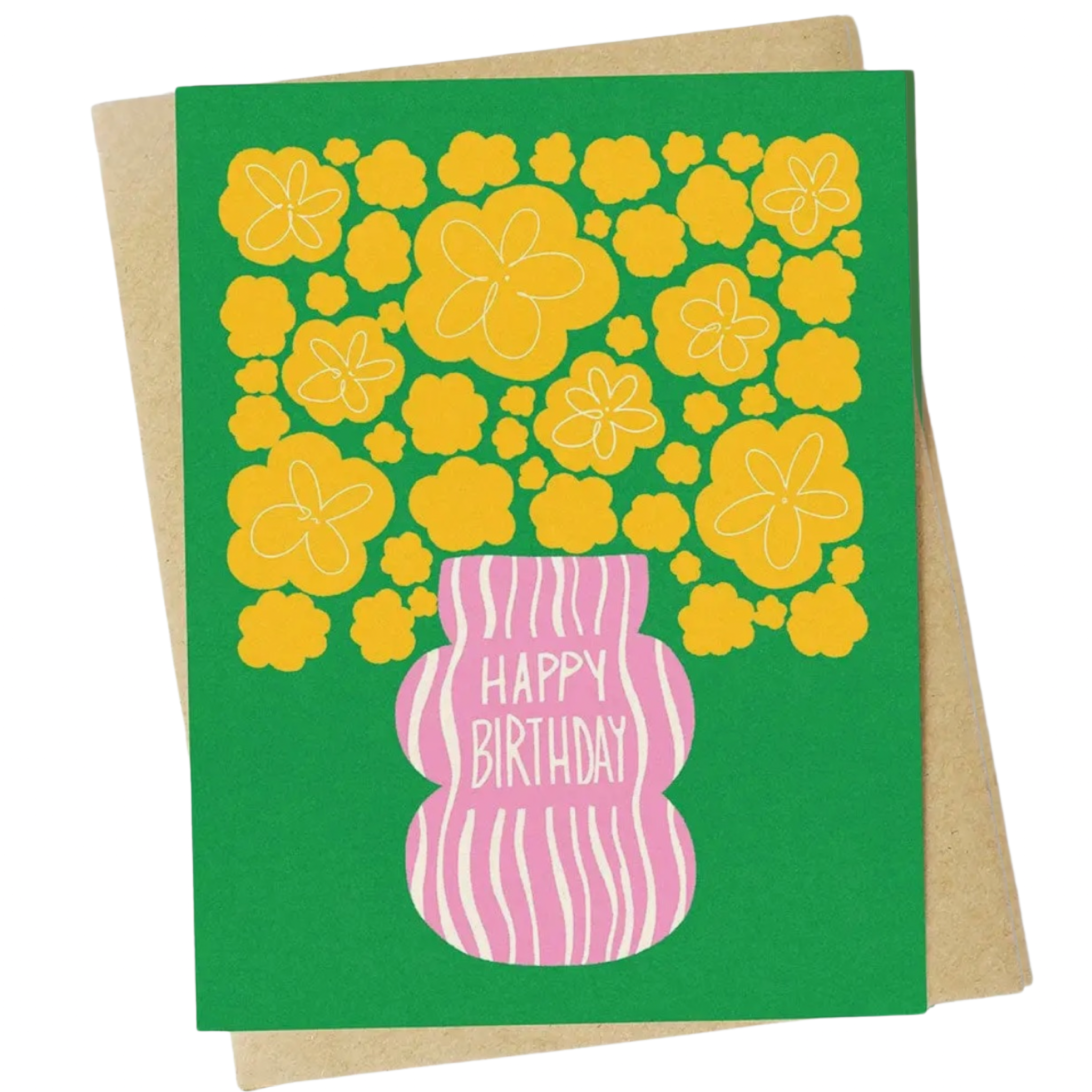 Happy Birthday Yellow Flowers Pink Vase Abstract Card