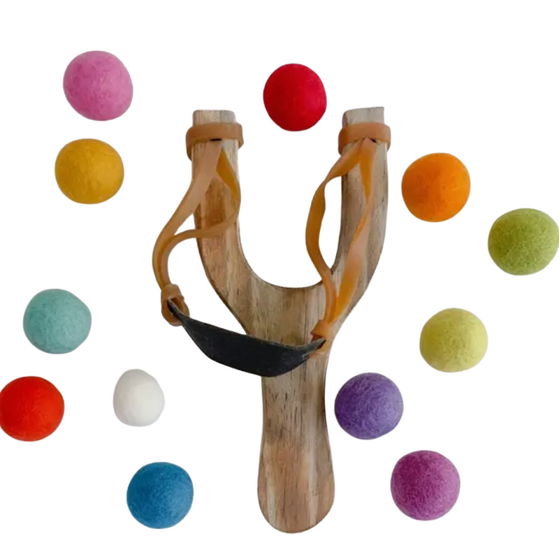 (Multi) wood slingshot w felt balls