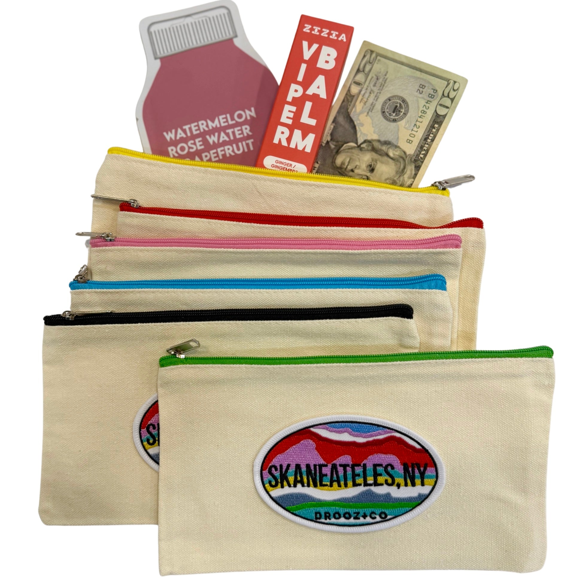 Skaneateles- DROOZ canvas zip pouch (colored zipper)