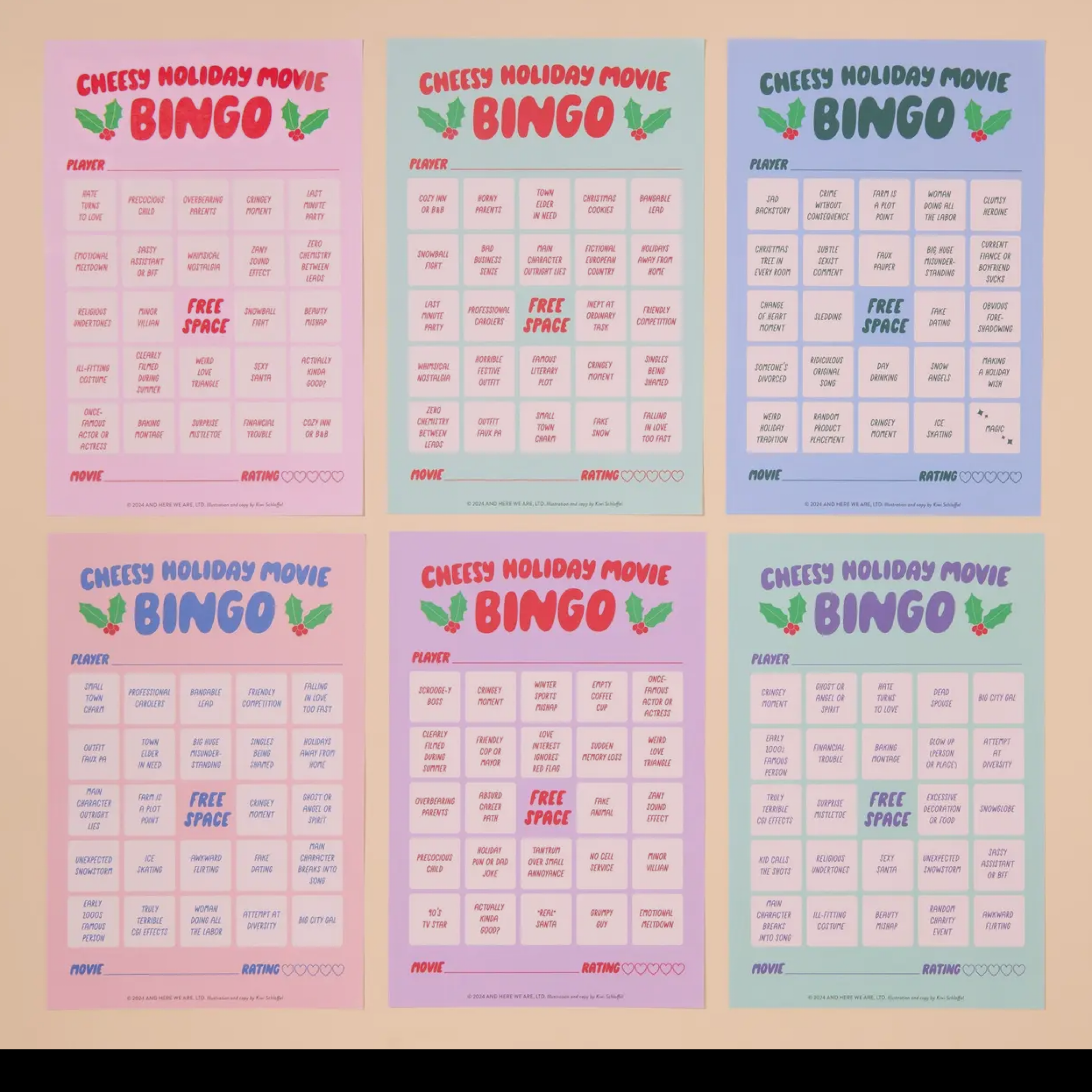 Movie Night Bingo - Cheesy Holiday - Party Game Gift