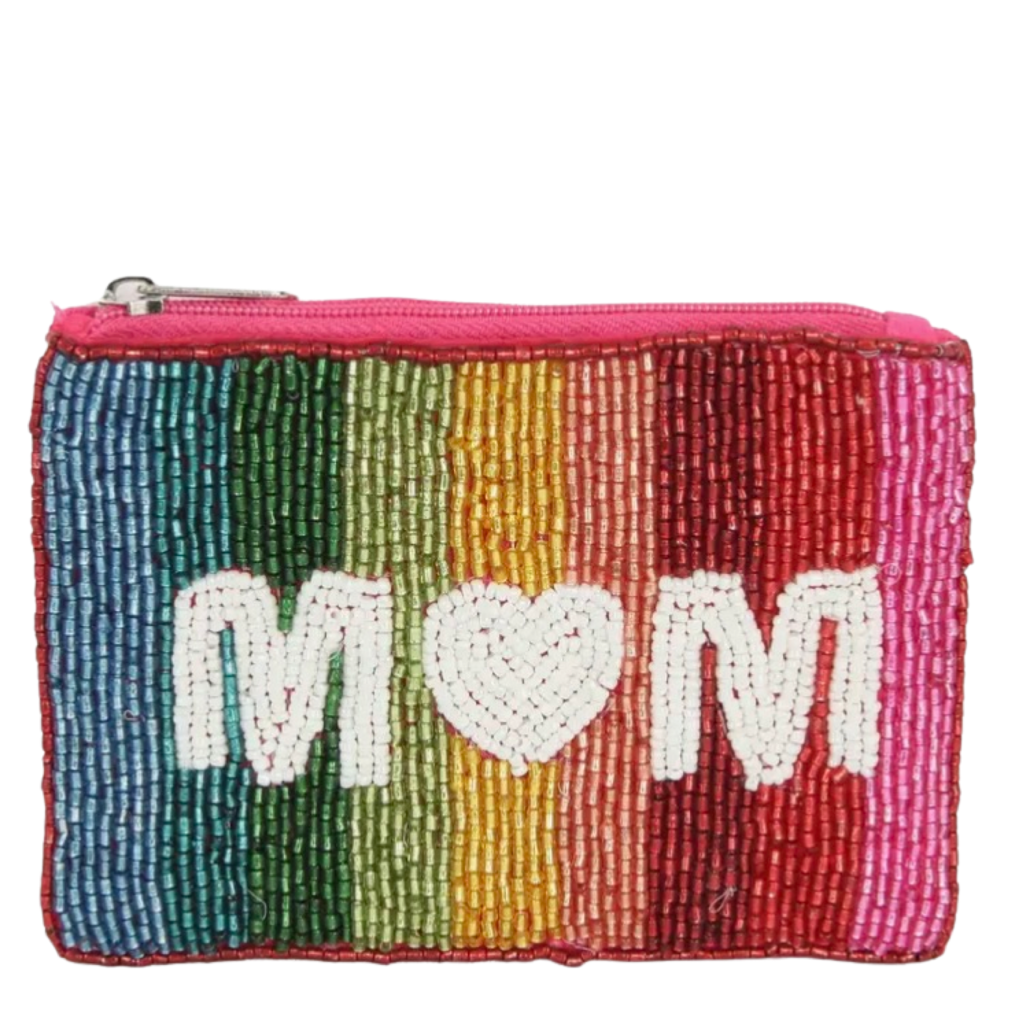MOM rainbow beaded coin purse