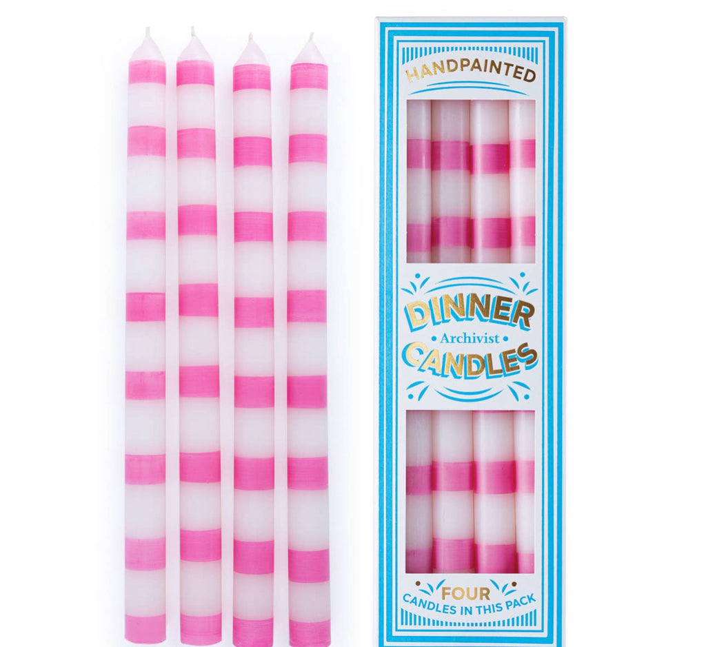 Pink Striped Dinner Candles
