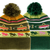 Flies Trout Knit Beanie Hat with Pom Pom Top