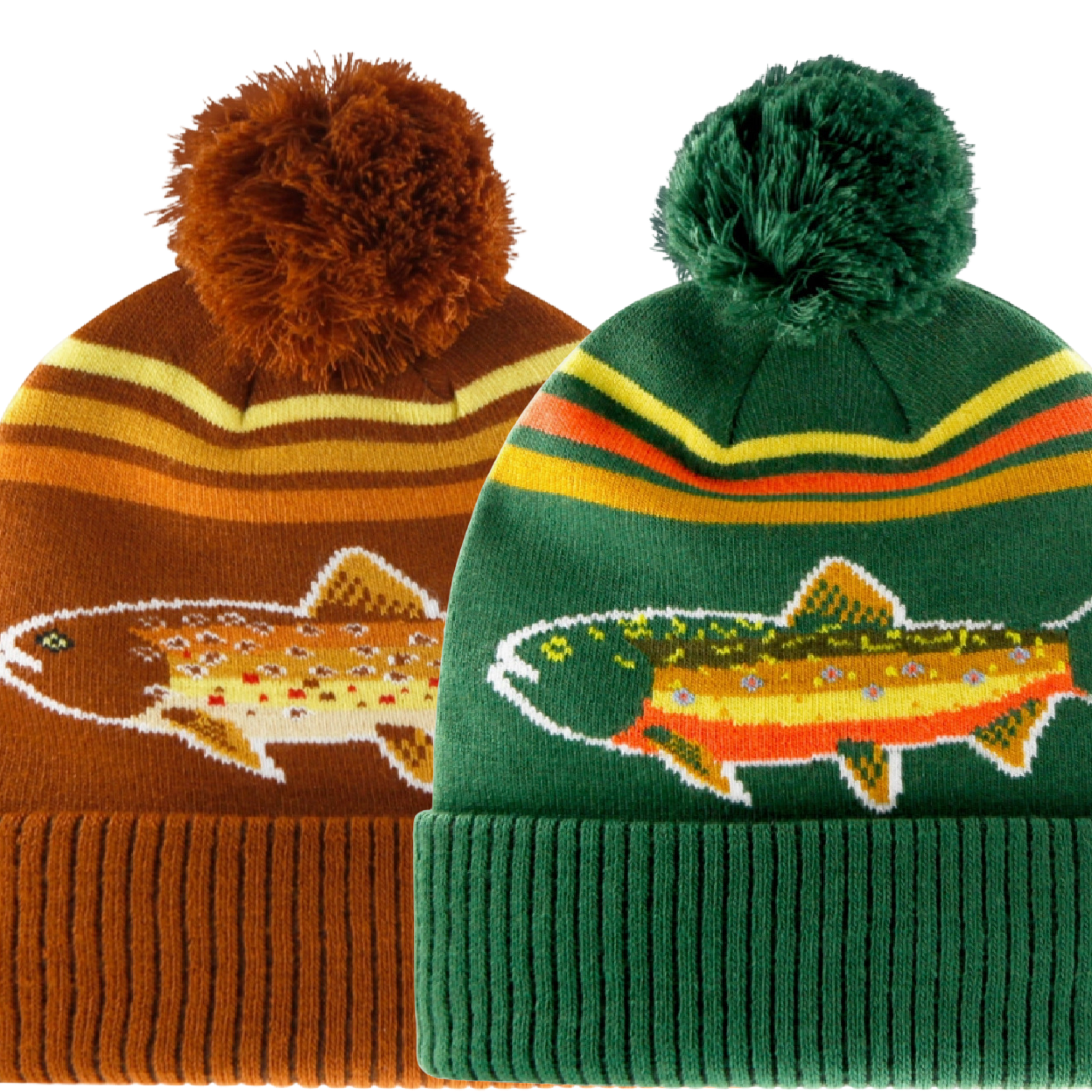 Trout Winter Knit Beanie Hat with Pom Pom Top