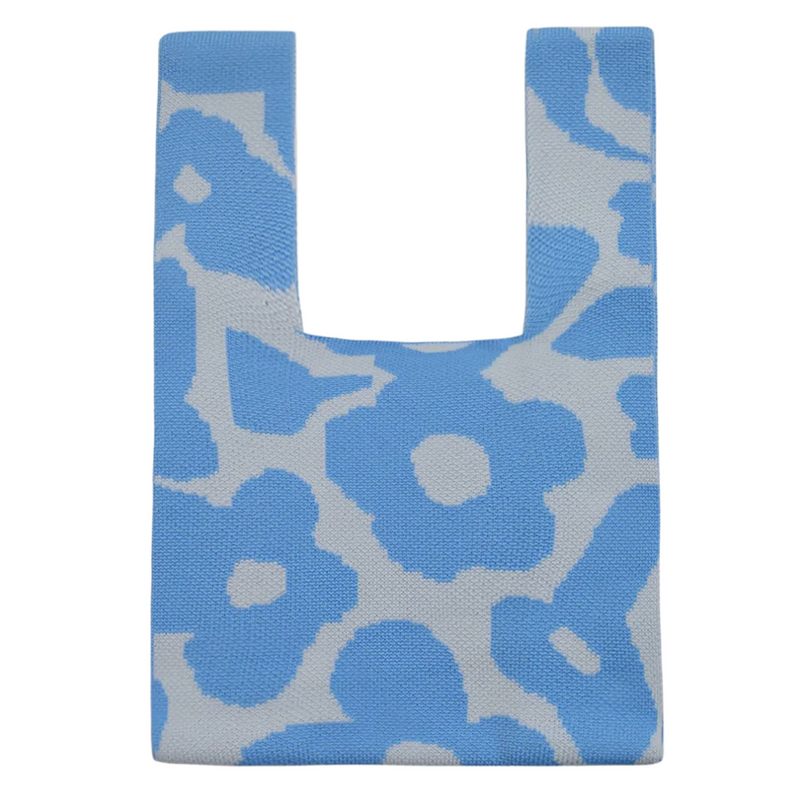 Floral blue: mini knit bag