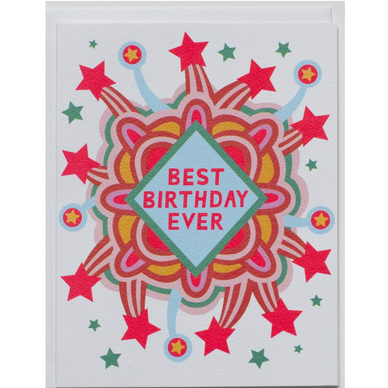 Stars and Best Birthday Ever Neon Pink Note Card