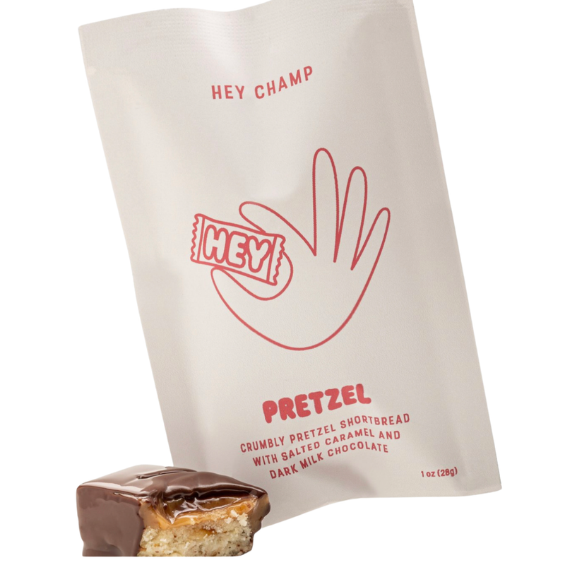 Pretzel: hey champ! chocolate bar