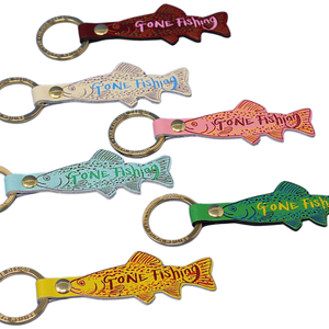 Gone Fishing Leather Key Fob