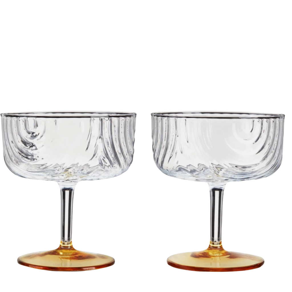 Coupe Gatsby Glass Gold and Crystal Set of 2