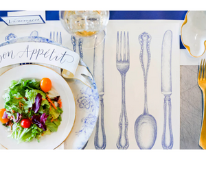 blue cutlery: placemat