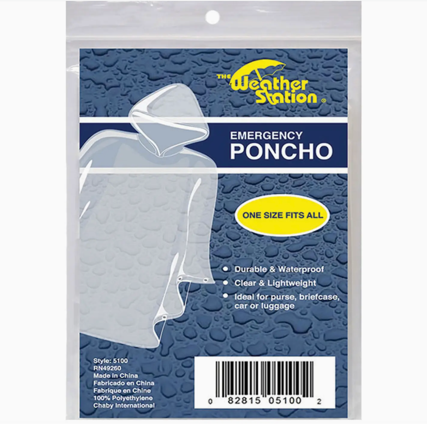 Adult Clear Emergency Rain Poncho with Hood