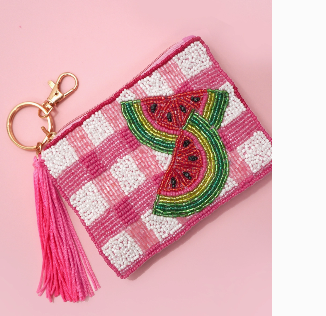 beaded fruit coin purse