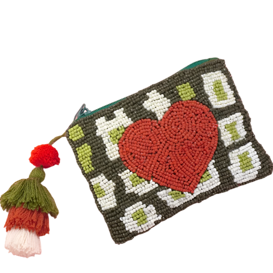 Valentine's Day Red Heart See Bead Coin Purse