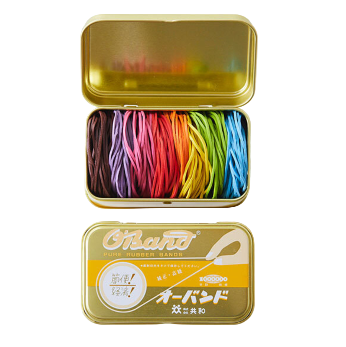 gold tin, 8-color mix: rubberbands