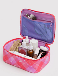 cosmetic case - pink star plaid