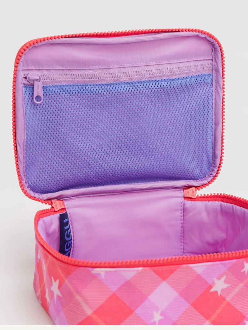cosmetic case - pink star plaid
