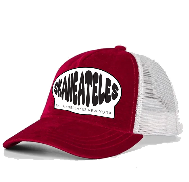 velvet trucker hat: SKANEATELES