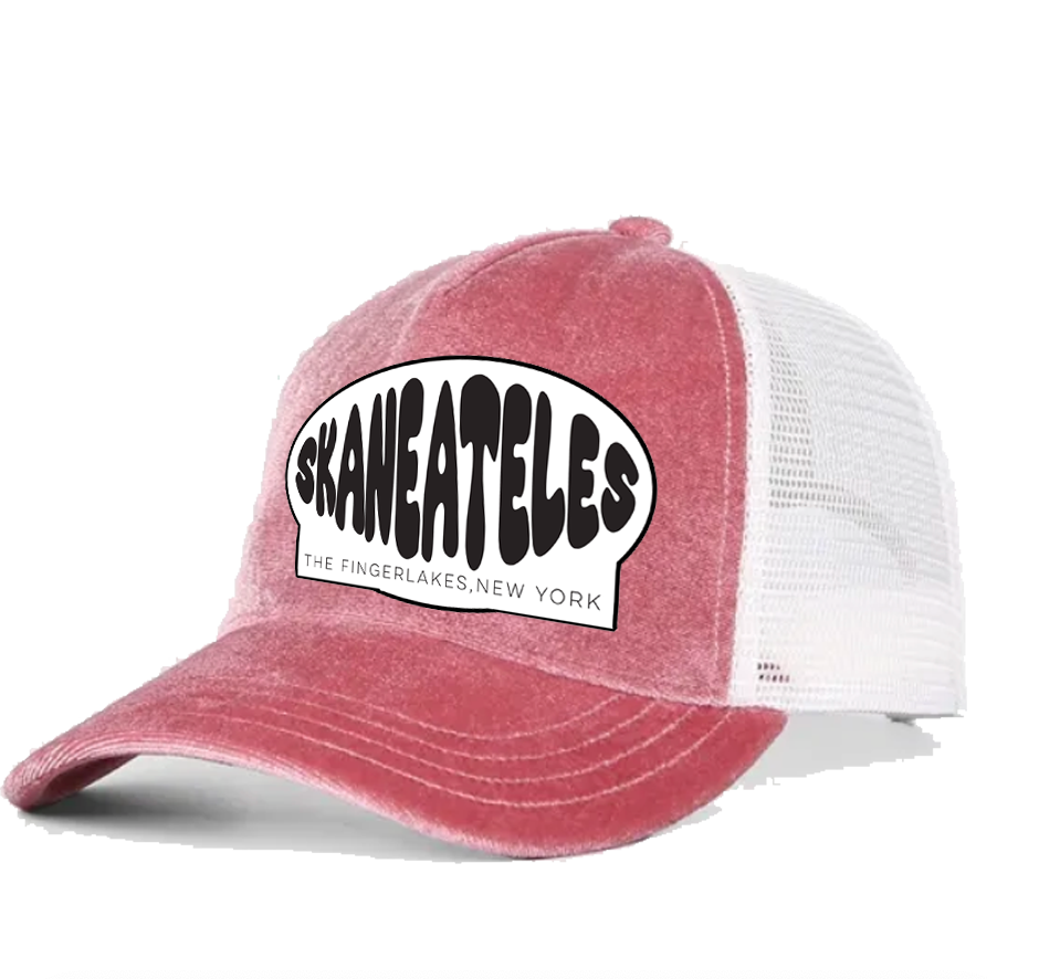 velvet trucker hat: SKANEATELES