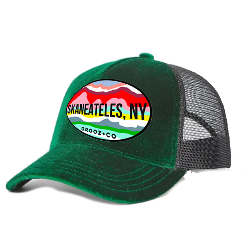 velvet trucker hat: SKANEATELES
