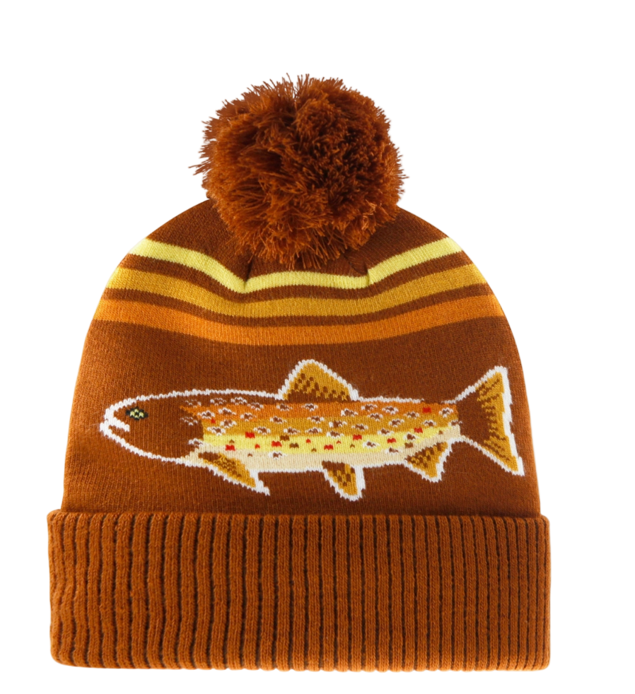 Trout Winter Knit Beanie Hat with Pom Pom Top