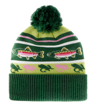 Flies Trout Knit Beanie Hat with Pom Pom Top