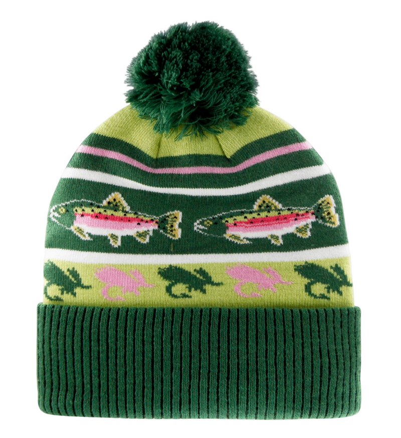 Flies Trout Knit Beanie Hat with Pom Pom Top