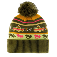 Flies Trout Knit Beanie Hat with Pom Pom Top