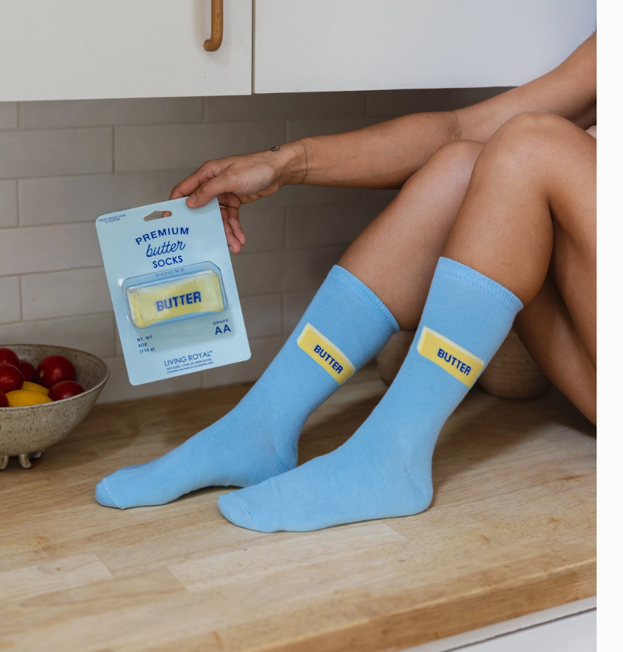3D Packaged Crew Socks - Butter Stick - Light Blue