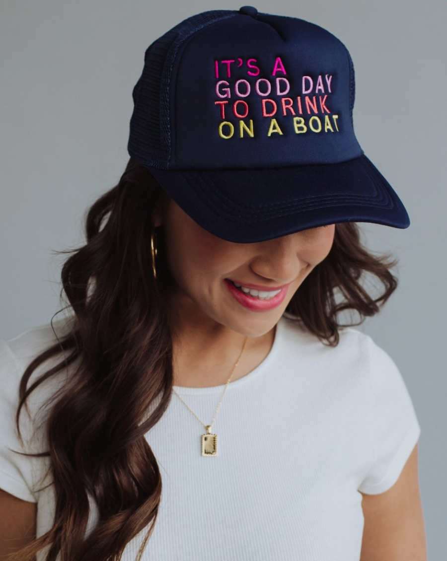 Navy Drink On A Boat Trucker Hat