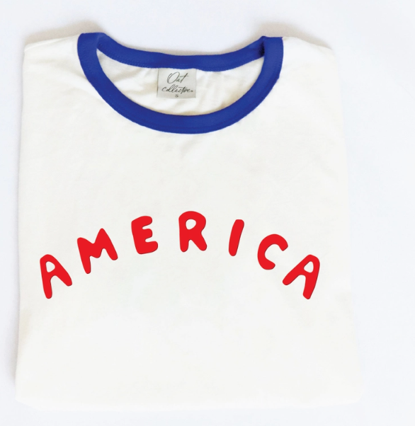 blue: America Puff Ringer Graphic T-Shirt