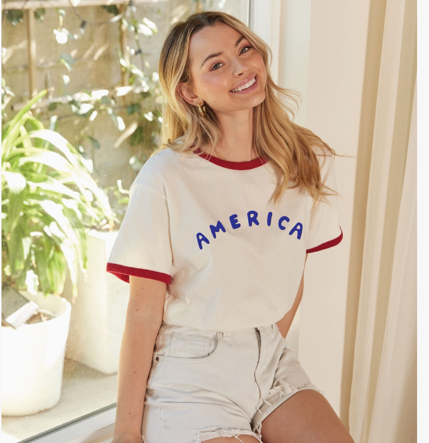 black: America Puff Ringer Graphic T-Shirt
